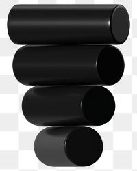 PNG 3D black geometric shape, stacked cylinders clipart, transparent background