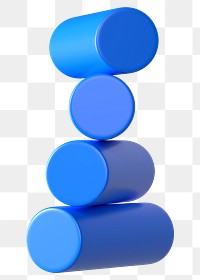 3D cylinder stack png blue geometric shape, transparent background