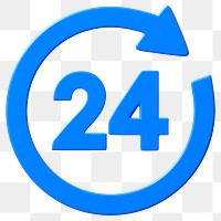 24 hours sign png 3D sticker, transparent background 