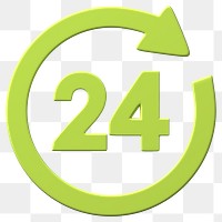 24 hours sign png 3D sticker, transparent background 