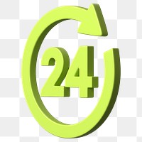 24 hrs sign png 3D sticker, transparent background 