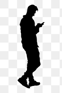 Man walking png sticker, using phone silhouette, transparent background