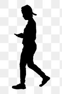 Man walking png sticker, using phone silhouette, transparent background