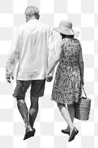 Png retired couple holding hands sticker, transparent background