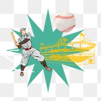 Baseball player png swinging bat sticker, sport remix, transparent background