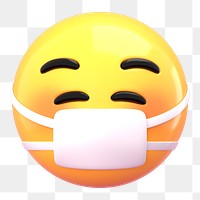 3D emoticon png wearing face mask sticker, transparent background