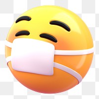 3D emoticon png wearing face mask sticker, transparent background