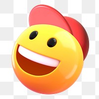 3D smiling emoticon png wearing hat sticker, transparent background