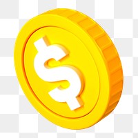 3D dollar coin png sticker, money, finance graphic, transparent background