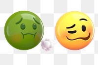 3D emoticons png nauseated & tired faces sticker, transparent background