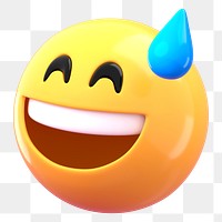 3D emoticon png sweat smile sticker, transparent background