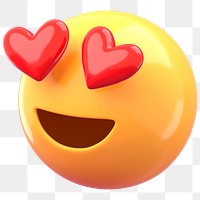 3D heart-eyes emoticon png, love sticker, transparent background