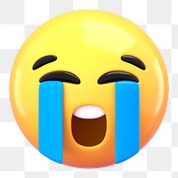 3D emoticon png loud crying sticker, transparent background