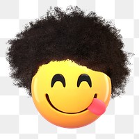 3D afro emoticon png yummy face sticker, transparent background