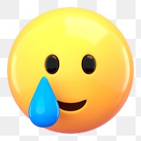 Smiling face with tear 3D png emoticon sticker, transparent background