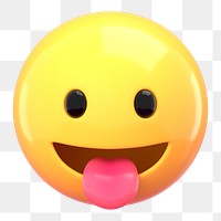 Tongue out  3D png emoticon sticker, transparent background