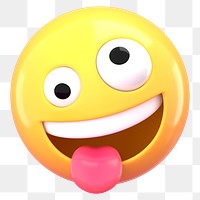 Crazy face 3D png emoticon sticker, transparent background