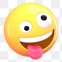 Crazy face 3D png emoticon sticker, transparent background