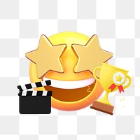 3D emoticon png award-winning movies sticker, transparent background