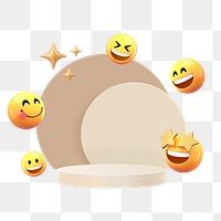 3D product backdrop png smiling emoticons sticker, transparent background