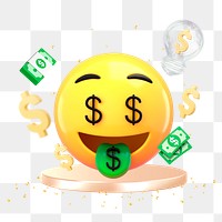 Money-mouth face png 3D emoticon, growing revenue business graphic, transparent background