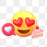 PNG 3D heart-eyes emoticon, food lover sticker, transparent background