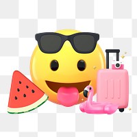 3D emoticon png Summer vacation sticker, transparent background
