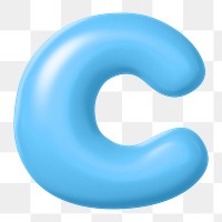 3D C letter png blue balloon English alphabet sticker, transparent background