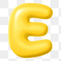 3D E letter png, yellow balloon English alphabet sticker, transparent background