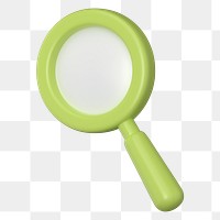 Green magnifying glass png 3D icon sticker, transparent background