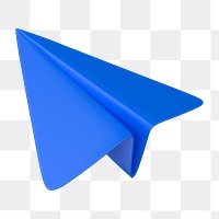 Blue paper plane png 3D icon sticker, transparent background