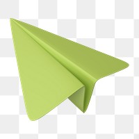 Green paper plane png 3D icon sticker, transparent background