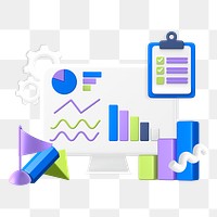 Website analytics png sticker, 3D graphic, transparent background