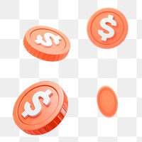 3D falling coins png sticker, finance graphic, transparent background