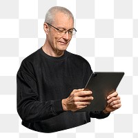 Businessman using tablet  png sticker, transparent background