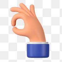 Businessman's OK hand png sticker, 3D gesture illustration, transparent background