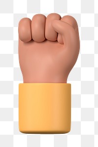 Raised fist png hand, revolution symbol, 3D illustration, transparent background