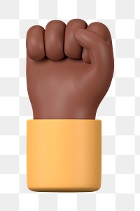 Raised fist png black hand, revolution symbol, 3D illustration, transparent background