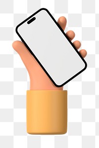 Hand holding smartphone png, blank screen in 3D design, transparent background