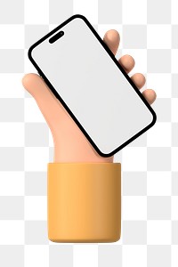 Hand holding smartphone png, blank screen in 3D design, transparent background