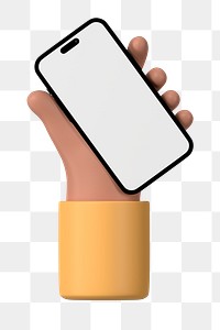 Hand holding smartphone png, blank screen in 3D design, transparent background