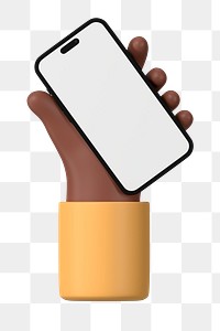 Hand holding smartphone png, blank screen in 3D design, transparent background