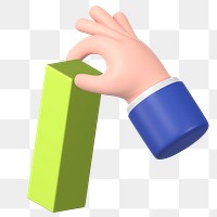 Hand holding png green block, 3D business graphic, transparent background