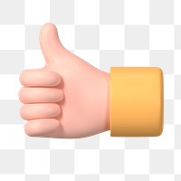 Thumbs up hand png gesture, 3D illustration, transparent background