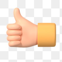 Thumbs up hand png gesture, 3D illustration, transparent background