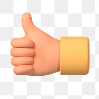 Thumbs up hand png gesture, 3D illustration, transparent background