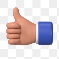 Thumbs up hand gesture png sticker, 3D illustration, transparent background