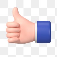 Thumbs up hand gesture png sticker, 3D illustration, transparent background