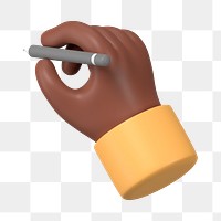 Black hand png holding pencil, 3D gesture illustration, transparent background