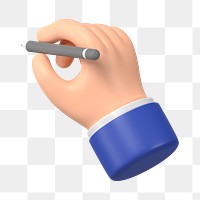 Businessman's png hand holding pencil, 3D illustration, transparent background